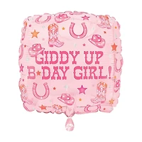 Giddy Up B-Day Girl Square Foil Balloon