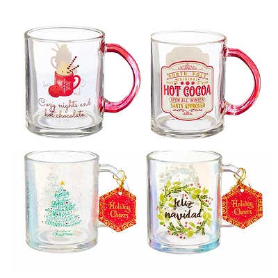 Christmas Glass Coffee Mugs, Assorted