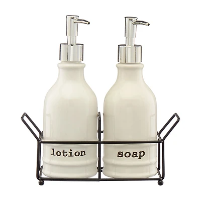 Soft White Lotion and Soap Dispenser Set