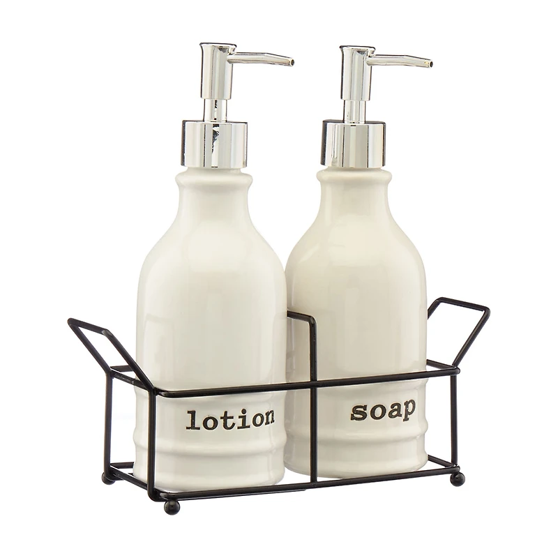 Soft White Lotion and Soap Dispenser Set