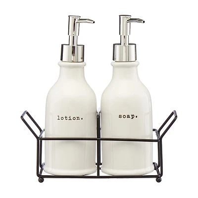 White Soap Dispenser Set with Matching Caddy, 3 pc