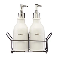 White Soap Dispenser Set with Matching Caddy, 3 pc