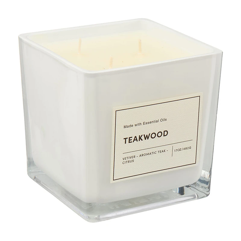 Square Scented Candle, Teakwood, 17 oz