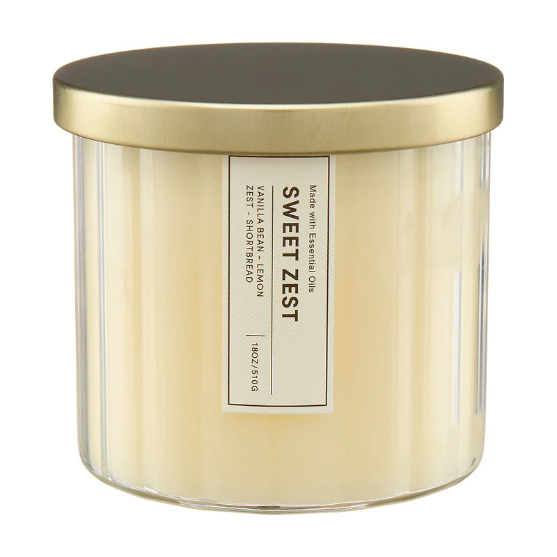 Ribbed Glass Scented Candle, Sweet Zest, 18 oz