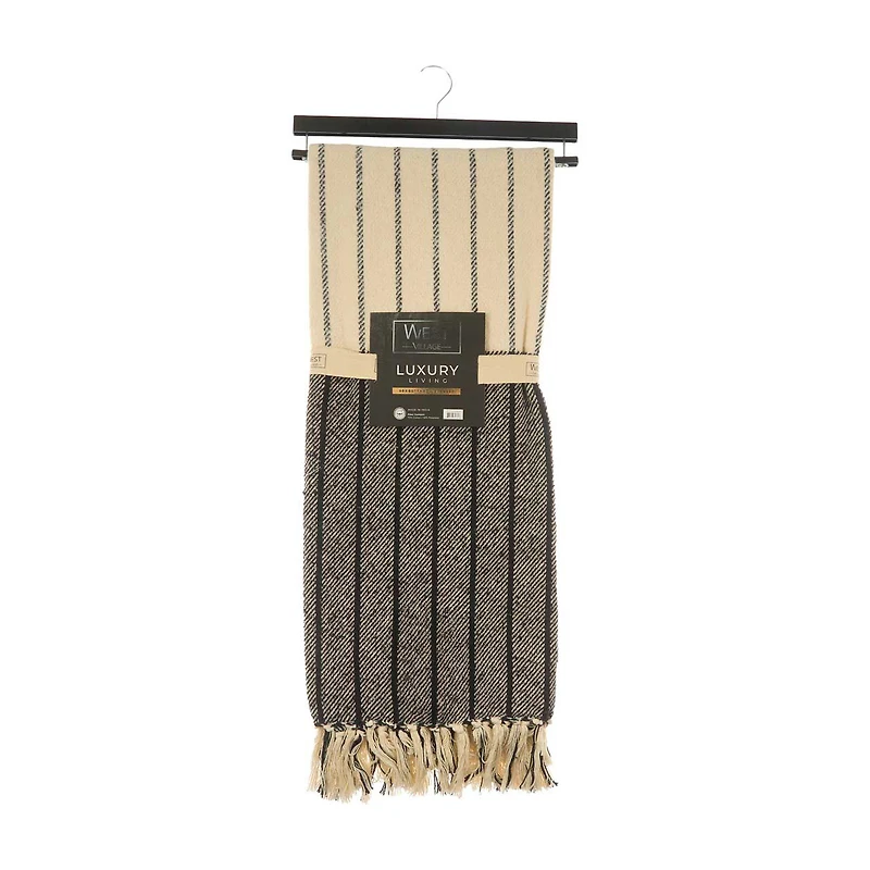 West Village Throw Blanket, Beige and Black Striped,  50 in x 60 in
