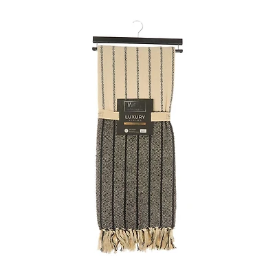 West Village Throw Blanket, Beige and Black Striped,  50 in x 60 in