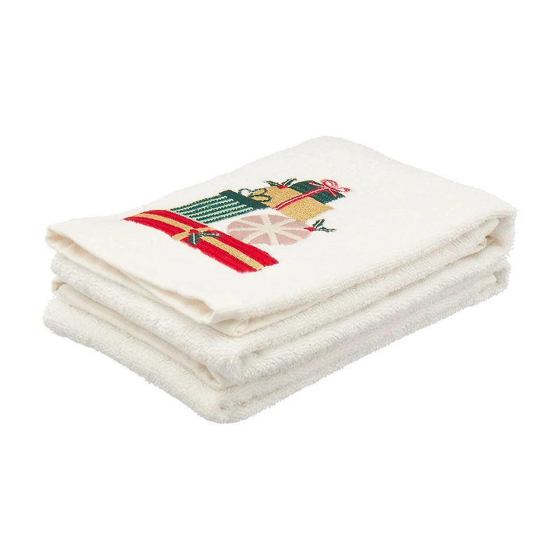 Christmas Embroidered Hand Towels, 2 pk