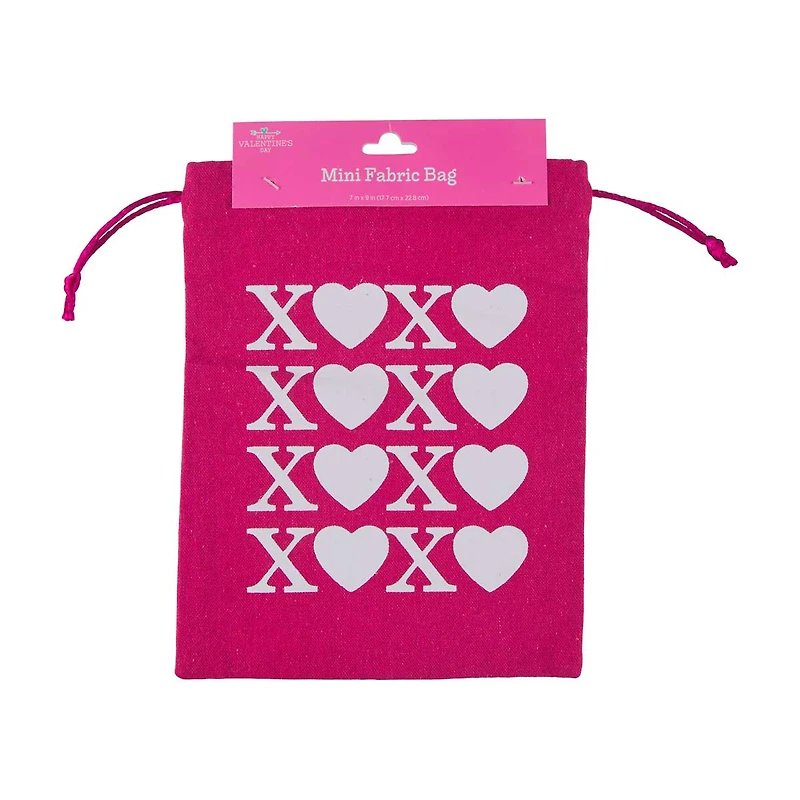 Happy Valentine's Day Mini Fabric Bag, 7 in x 9 in, Assorted