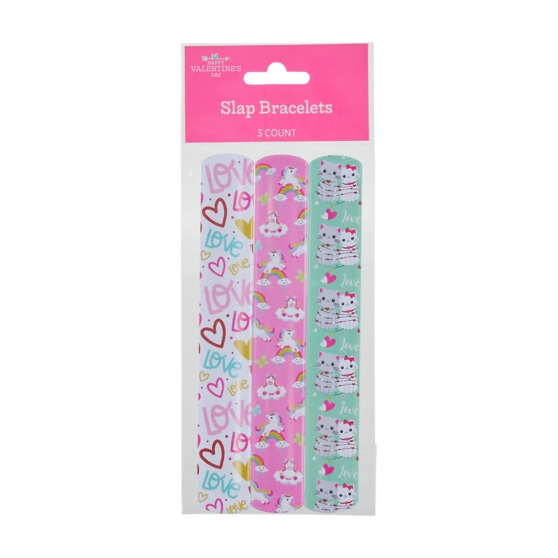 Happy Valentine's Day Slap Bracelets, 3 ct, Assorted