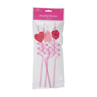 Happy Valentine's Day Novelty Straws, 4 ct, Assorted