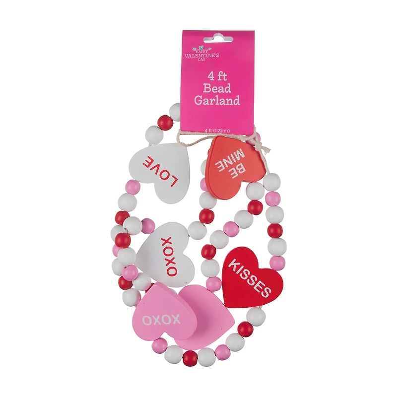Happy Valentine's Day Wood Bead Garland, 4 ft, Assorted