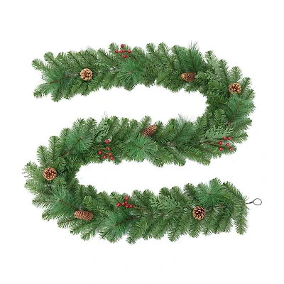 Christmas Pinecones and Berries Garland, 9 ft