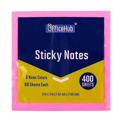 OfficeHub Neon Square Sticky Notes, 3x3 in, 400 ct