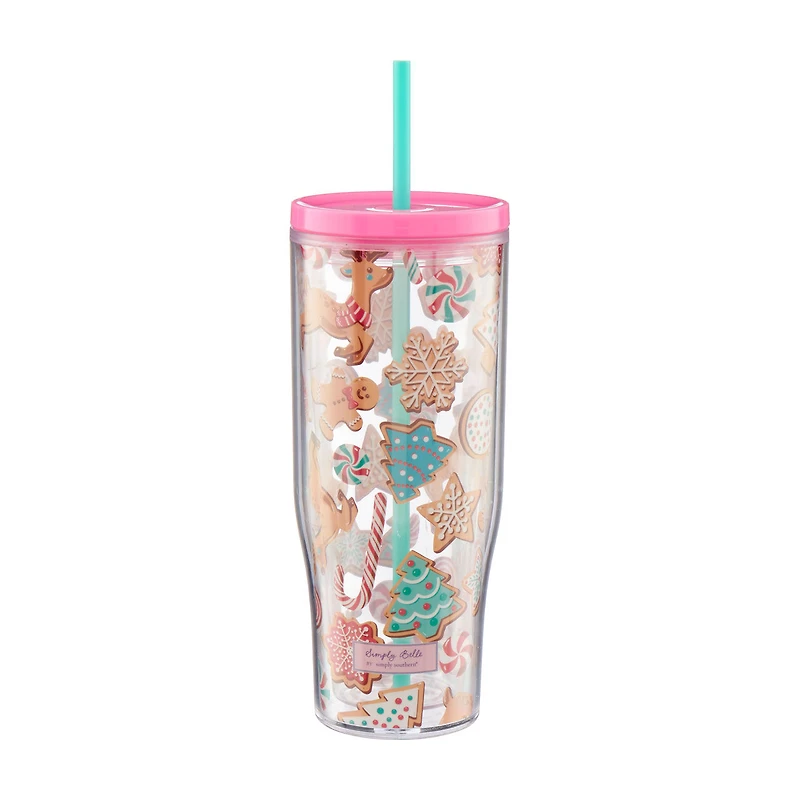 Simply Belle Christmas Plastic Tumbler with Straw, 24 oz