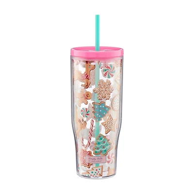 Simply Belle Christmas Plastic Tumbler with Straw, 24 oz