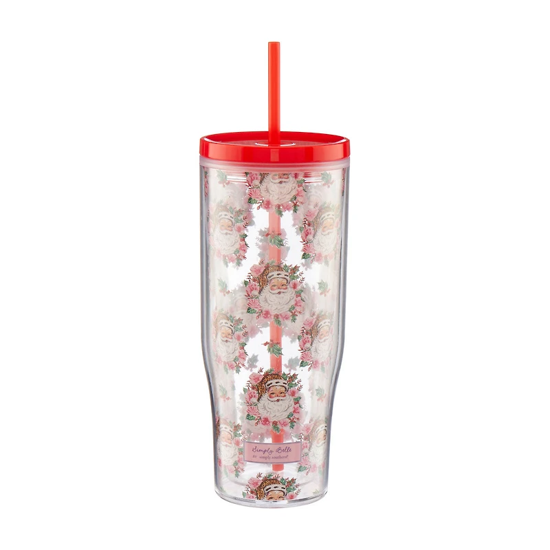 Simply Belle Santa Plastic Tumbler with Straw, 24 oz