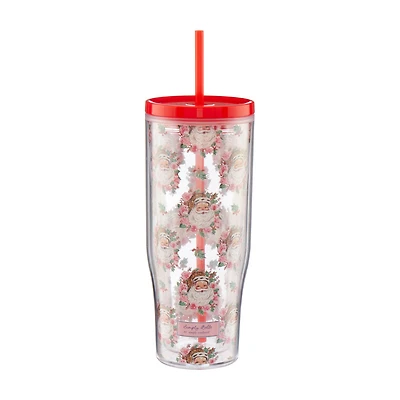 Simply Belle Santa Plastic Tumbler with Straw, 24 oz