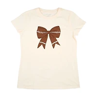 Women's Football Bow T-Shirt, Cream, Medium