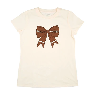 Women's Football Bow T-Shirt, Cream, Extra Large