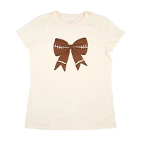 Women's Football Bow T-Shirt, Cream, Extra Large