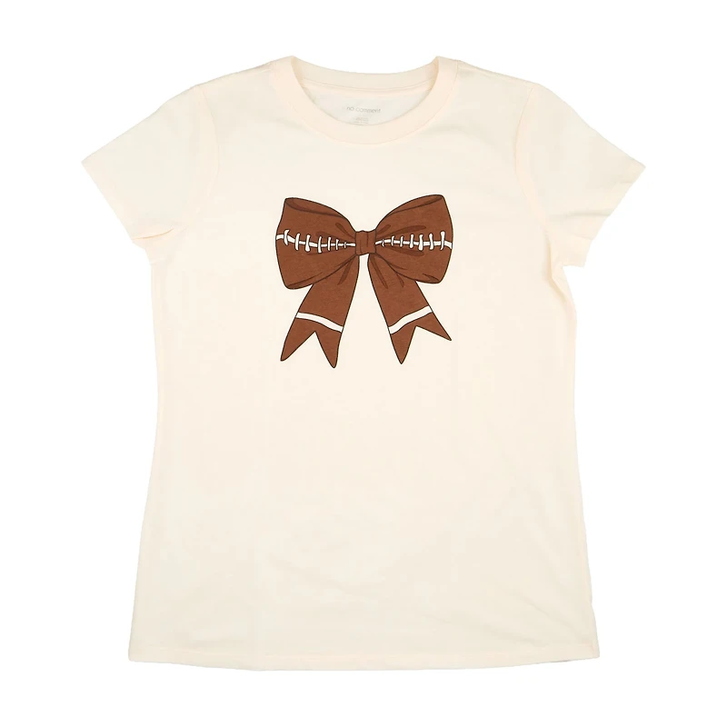 Women's Football Bow T-Shirt, Cream, 2XL