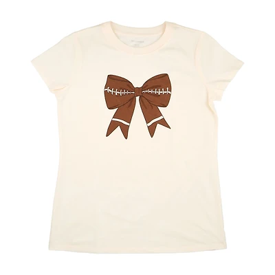Women's Football Bow T-Shirt, Cream, 2XL