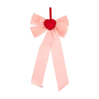 Valentine's Day Velvety Pink Bow with Red Heart, 20 in