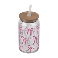 Bow Print Glass Tumbler with Lid, Assorted