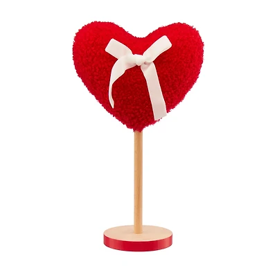 Red Bouclé Heart Bow Wooden Stand, 9 in