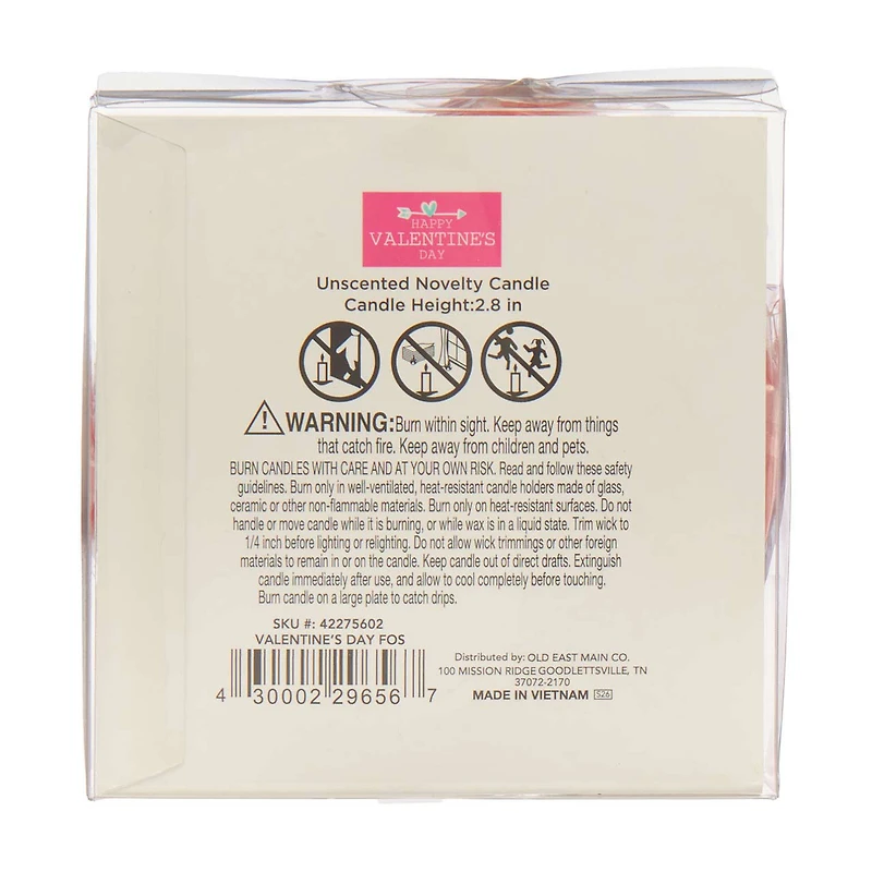 Valentine's Day Novelty Heart Candle, 3 in, Assorted
