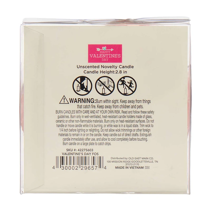 Valentine's Day Novelty Heart Candle, 3 in, Assorted
