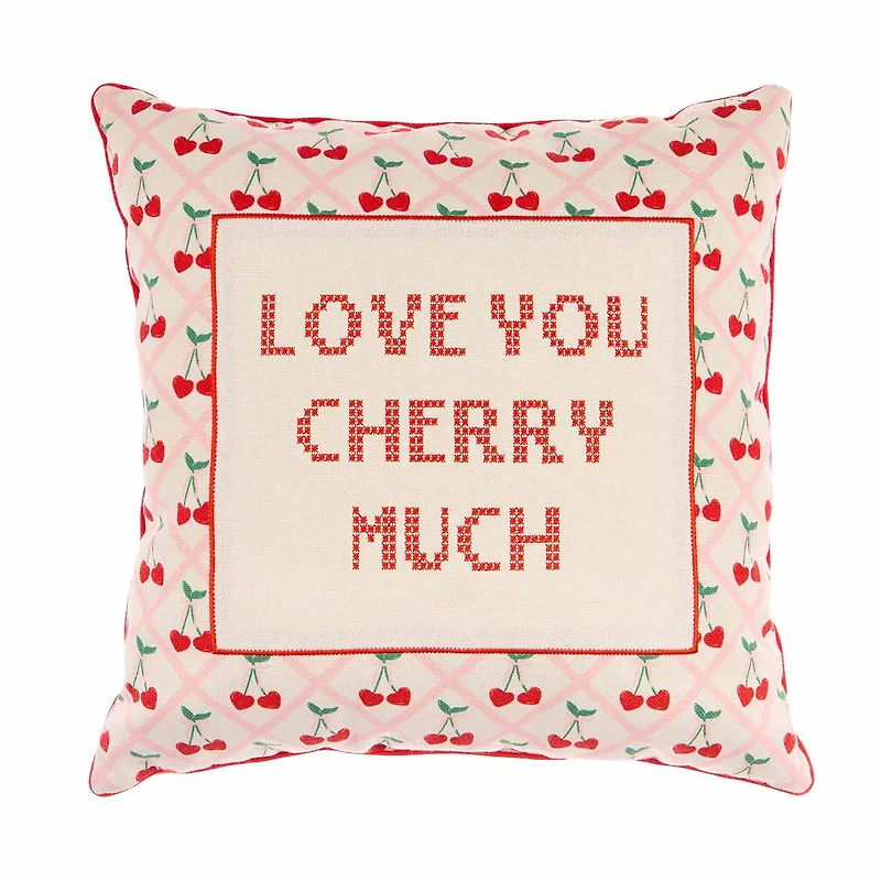 "I Love You Cherry Much" Cross Stitch Pillow, 18 in