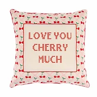 "I Love You Cherry Much" Cross Stitch Pillow, 18 in