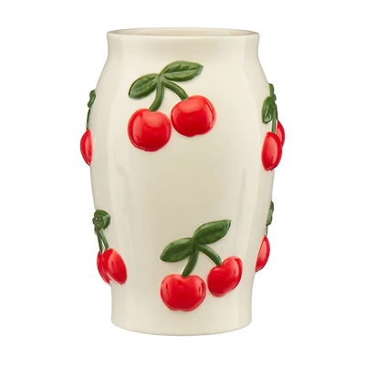 Cherry Ceramic Vase, 8 in