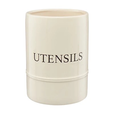 "Utensils" Kitchen Crock, White