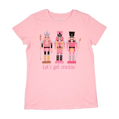 "Let's Get Crackin'" Women's Pink Nutcracker T-Shirt, Large