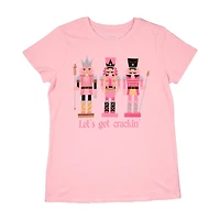 "Let's Get Crackin'" Women's Pink Nutcracker T-Shirt, Large
