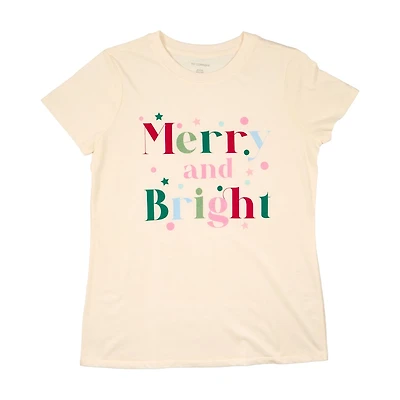 "Merry & Bright'" Women's Christmas T-Shirt, Medium