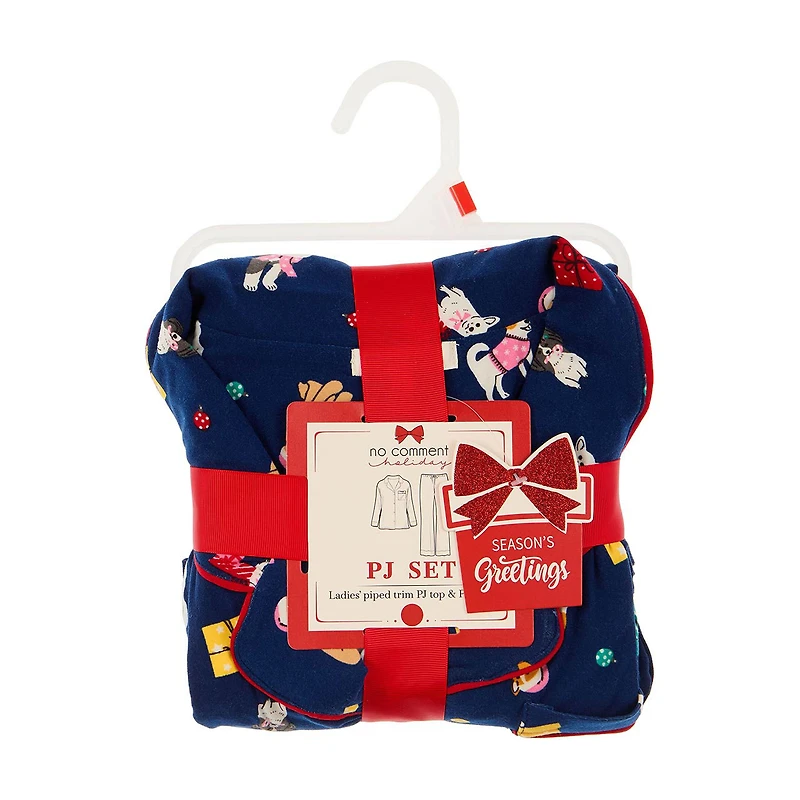 No Comment "Puppies" Ladies Holiday Pajama Set, Large