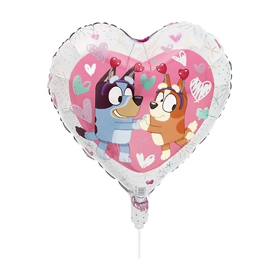 Bluey Valentine Heart Foil Balloon with Ribbon, 17 in