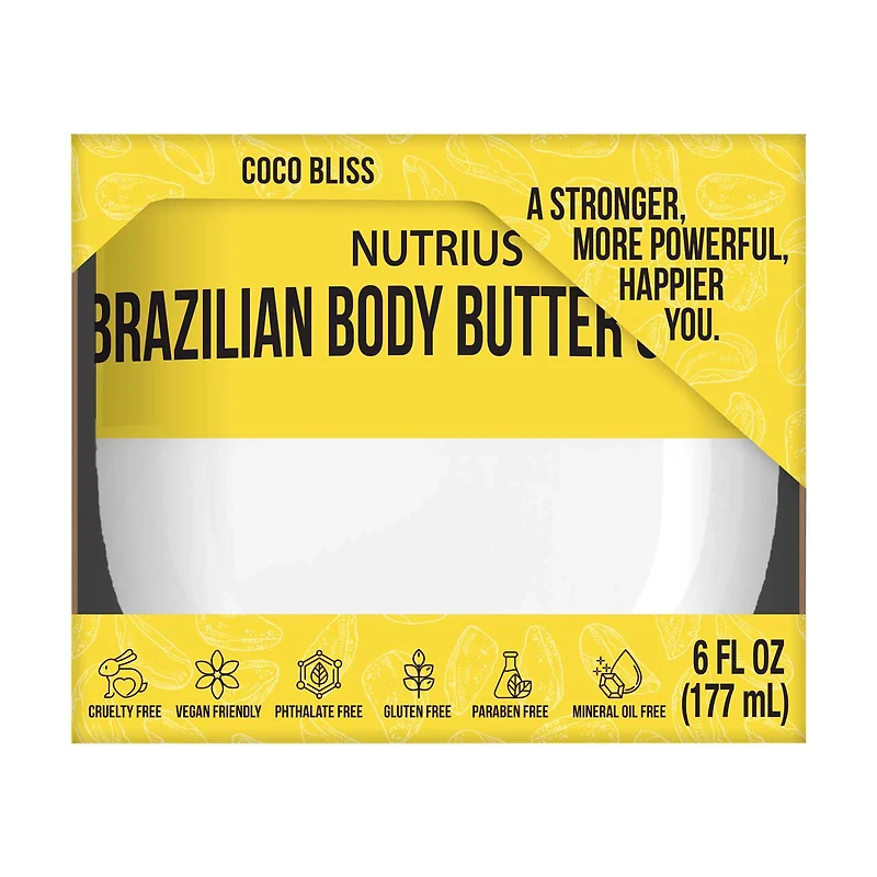 Nutrius Brazilian Body Butter Cream Coco Bliss, 6 FL OZ