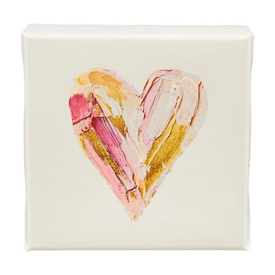 Valentine's Day White Canvas Heart Room Decor, 4 in x 4 in