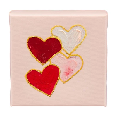 Valentine's Day Pink Canvas Heart Room Decor, 4 in x 4 in
