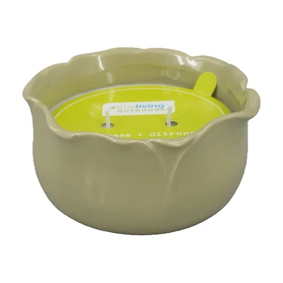Lemongrass & Citronella Scented Flower Ceramic Candle, Beige, 15.5 oz