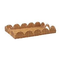 Scalloped Woven Wicker Tray with Handles
