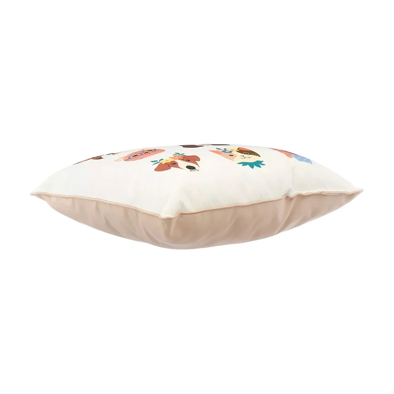 Whimsical Dog & Cat Print Outdoor Throw Pillow, 18x18 in