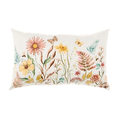 Butterfly & Floral Print Outdoor Lumbar Pillow