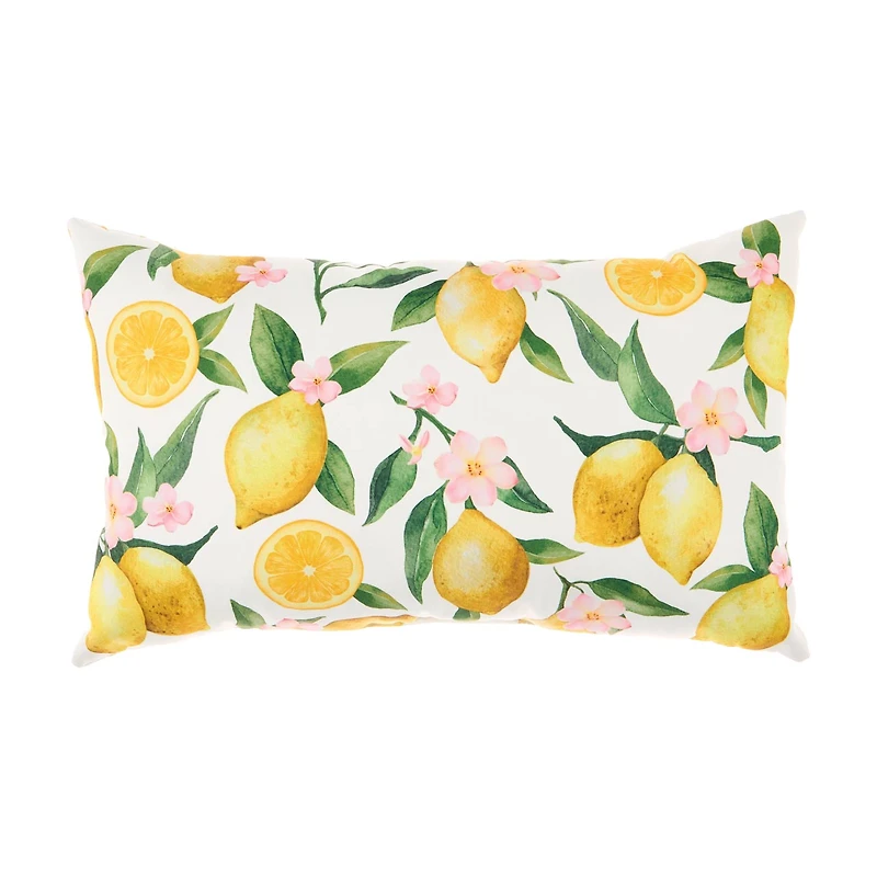 Reversible Lemon and Yellow Striped Outdoor Lumbar Pillow