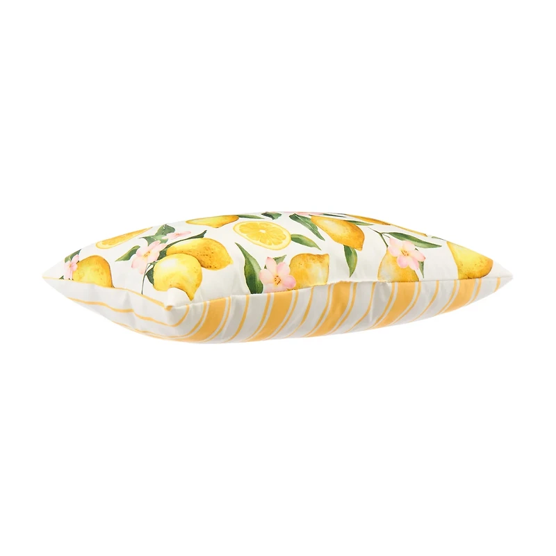 Reversible Lemon and Yellow Striped Outdoor Lumbar Pillow