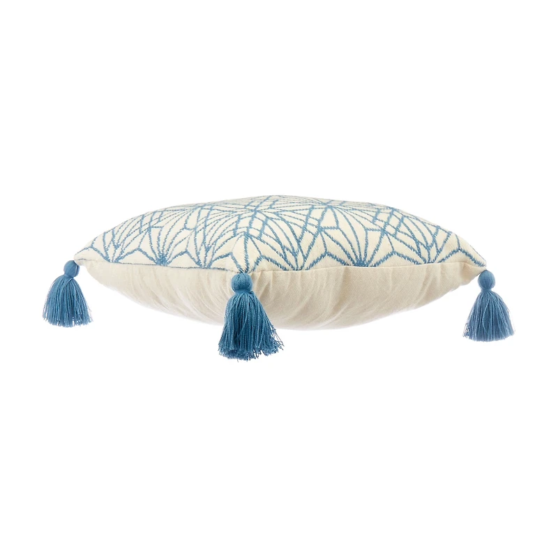 Blue Tasseled Outdoor Pillow, 18x18 in